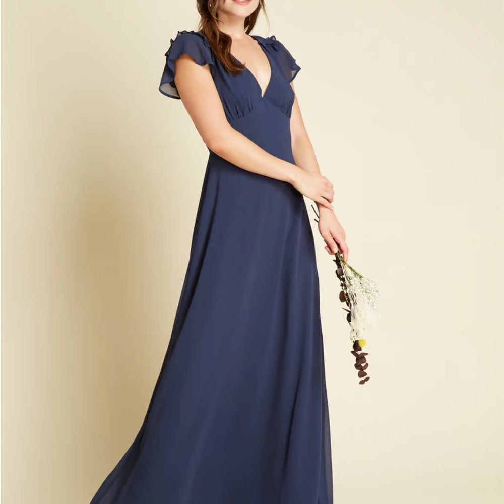 ModCloth You're Flowing Places Long Dress Navy Flutter sleeves